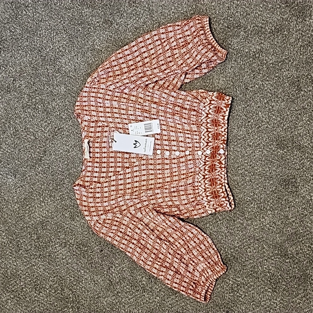 Talisman Crepe Smocked Button Front Balloon Sleeve Halo Top Size Small